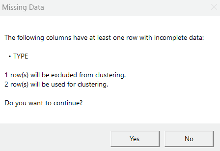 Missing Data warning message