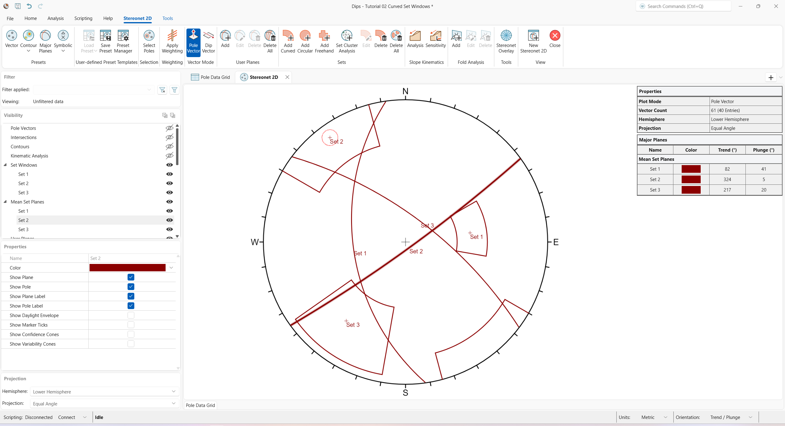Stereonet 2D view with Major Planes preset