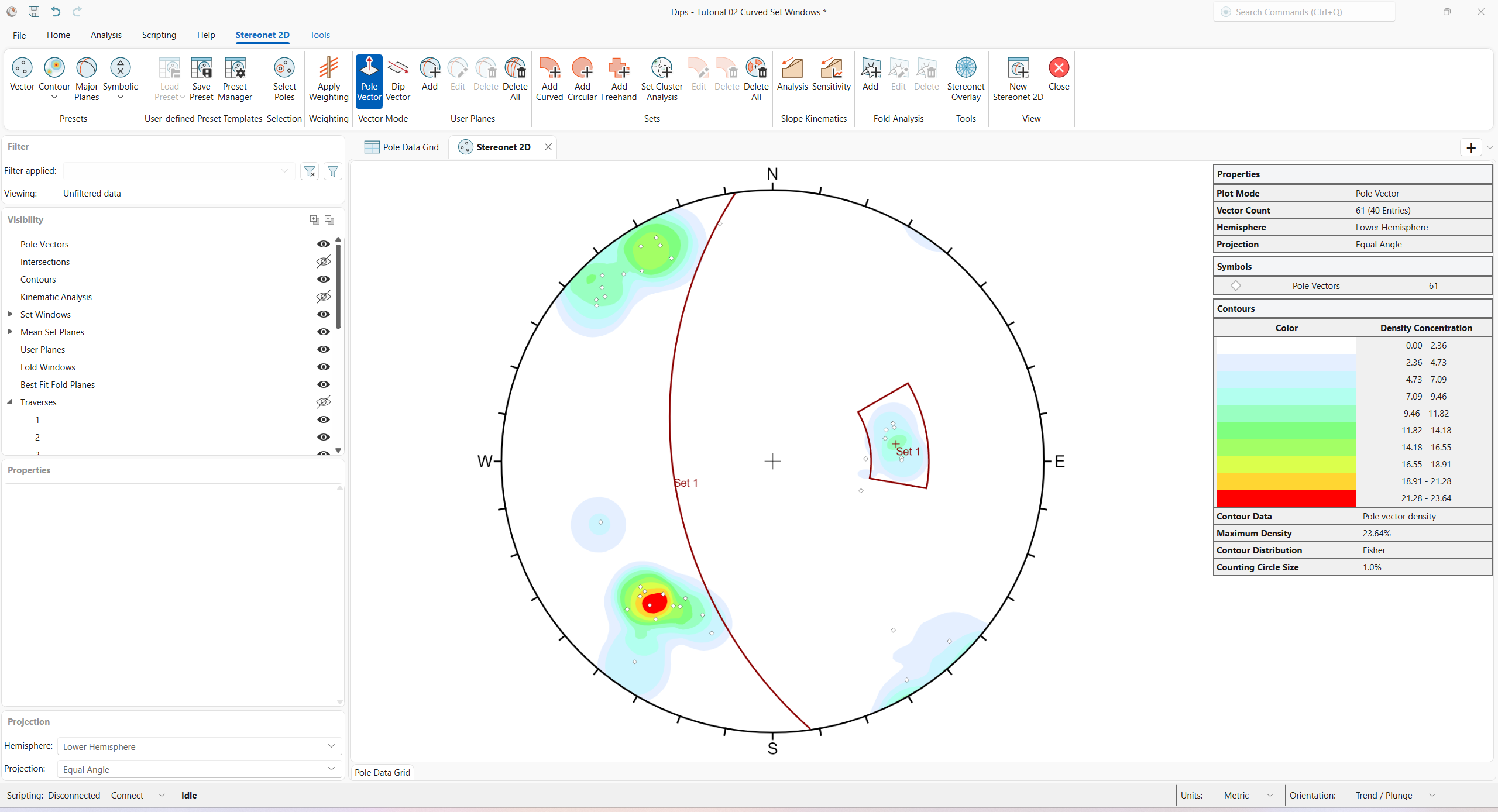 Stereonet 2D view with Set 1