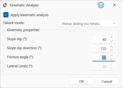 Kinematic Analysis dialog