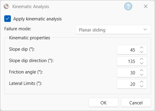 Kinematic Analysis dialog