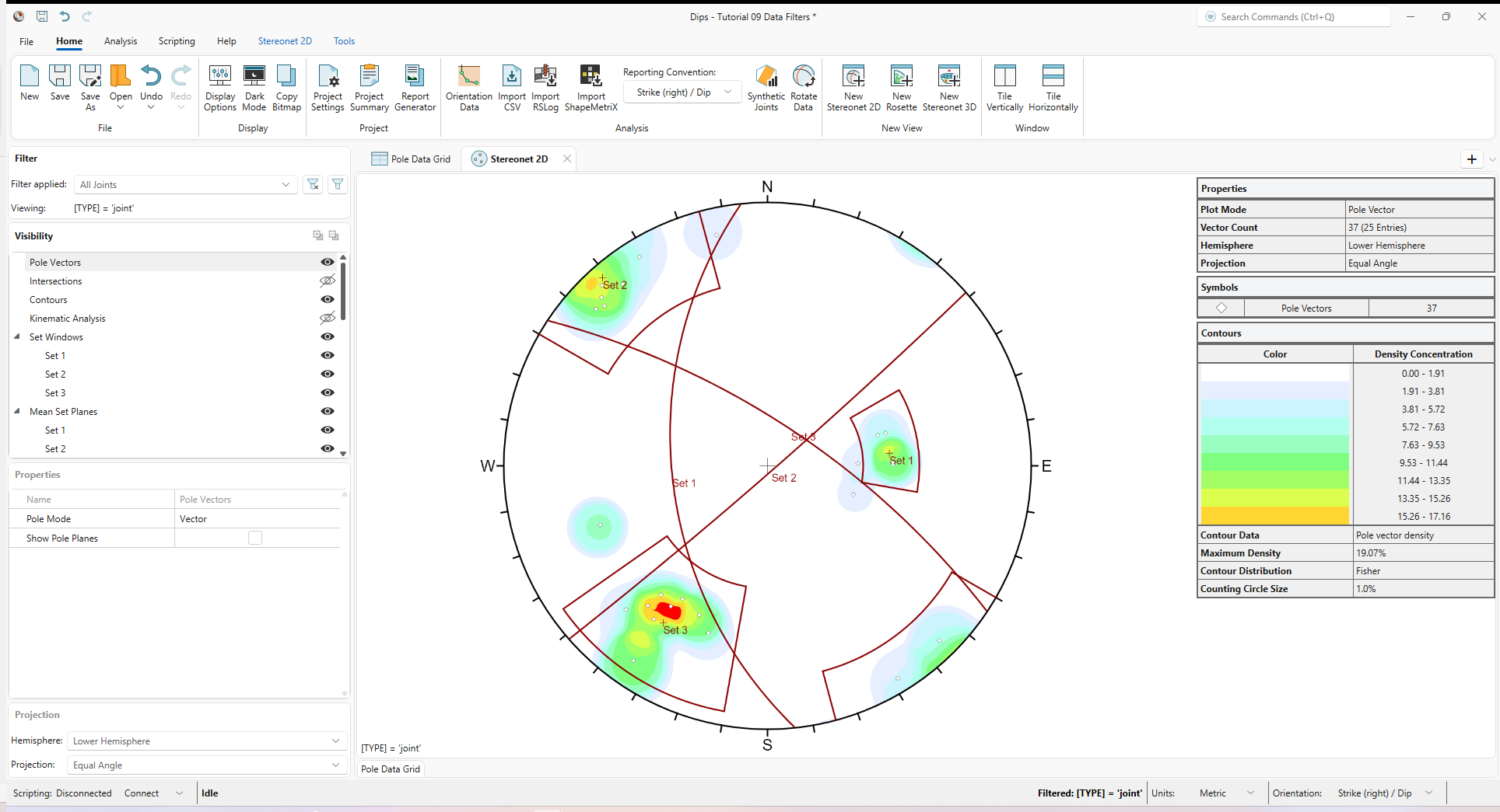 Stereonet 2D view showing “All Joints” filter applied