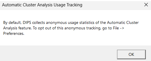 Automatic Cluster Analysis Usage Tracking dialog