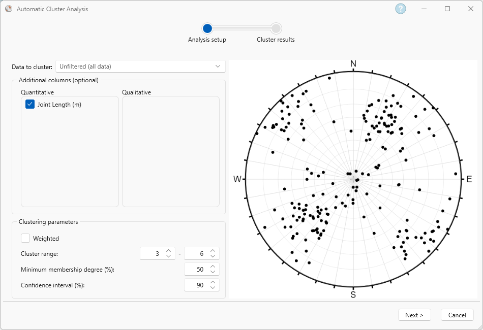 Automatic Cluster Analysis dialog