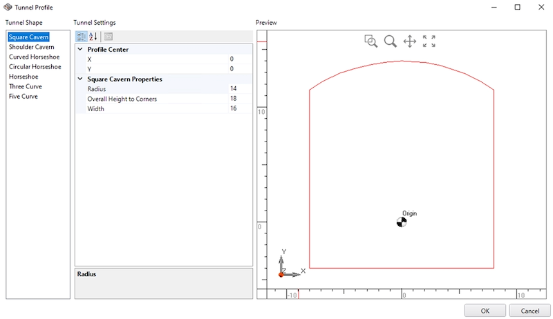 Tunnel Profile dialog