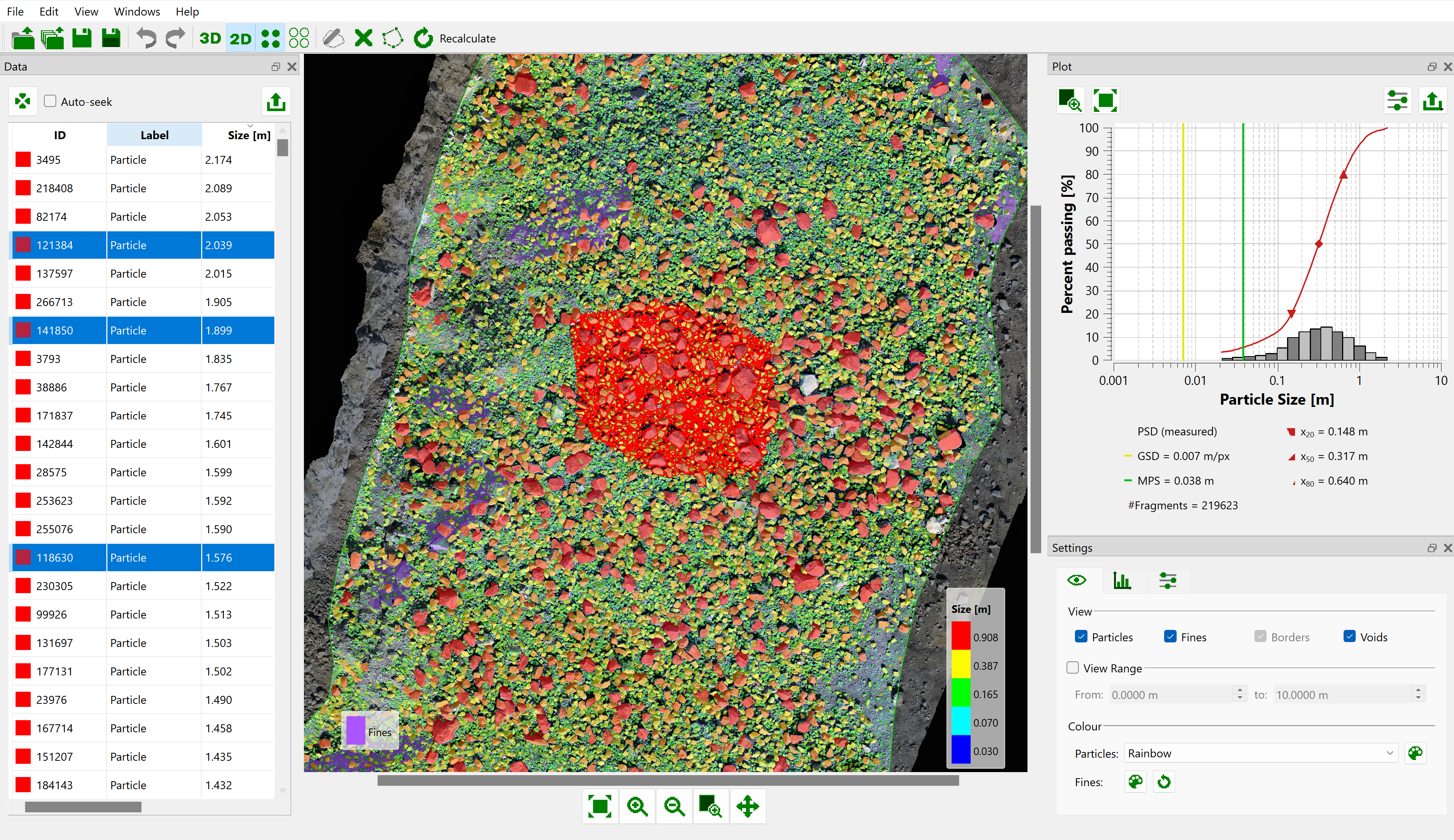 2D View with multiple fragments selected