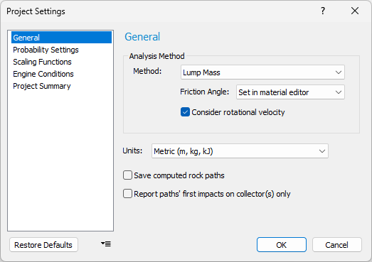 Project settings dialog - General tab