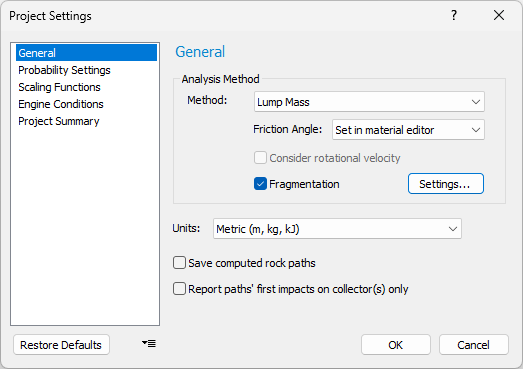 Project Settings dialog