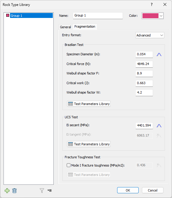Rock Type Library dialog