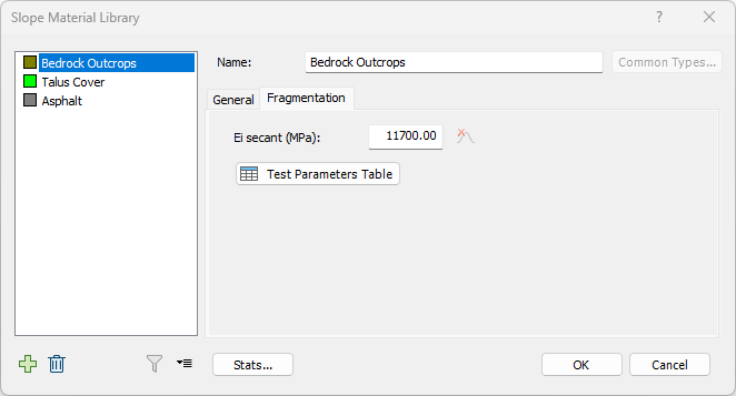 Slope Material Library dialog