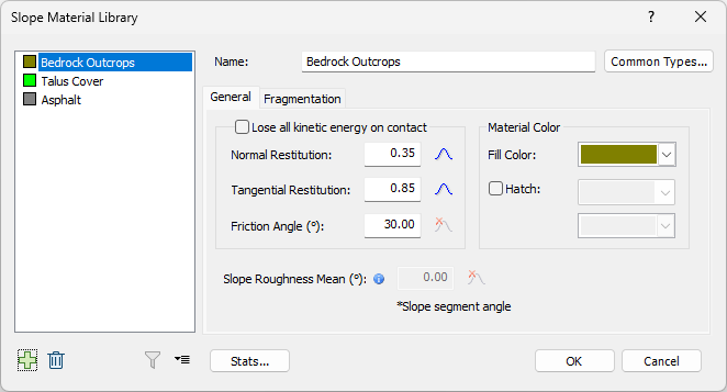 Slope material library dialog