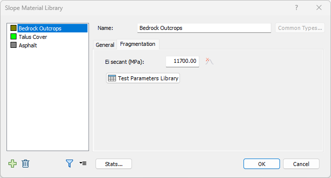 Slope Material Library - Fragmentation tab