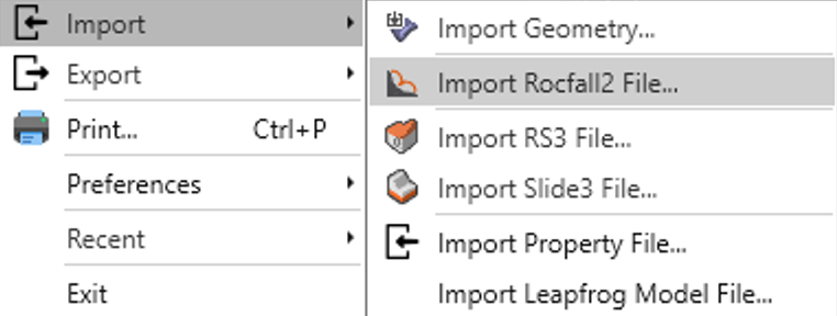 Import Menu: Import RocFall2 File option