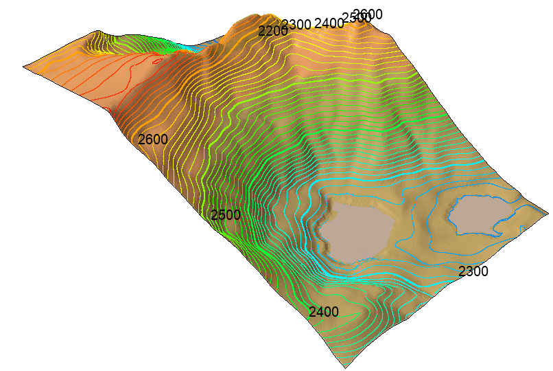 RocFall3: Model with topographic lines