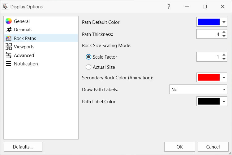 Display Options dialog with Scale Factor enabled and set to 1