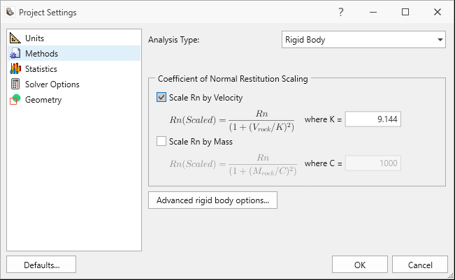 Project settings - methods tab