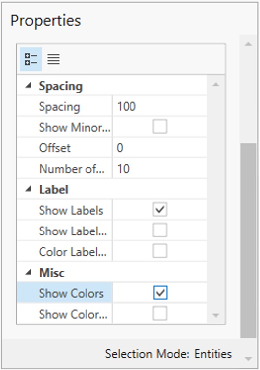 Properties - Spacing and Show Colours