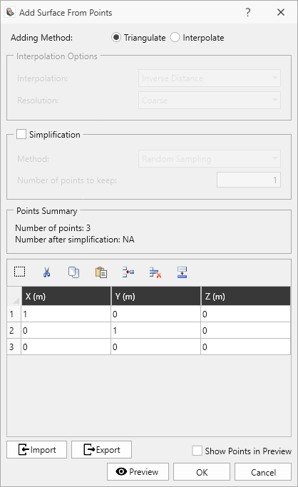 Add Surface From Points dialog