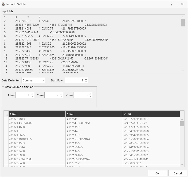 Import CSV File dialog