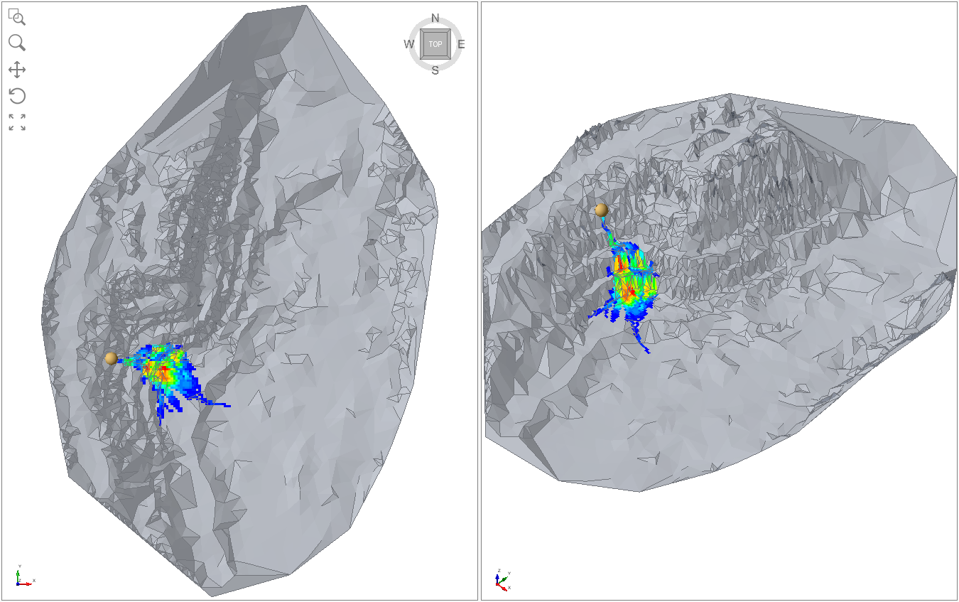 Heatmap of maximum rock bounce heights at a resolution of 256