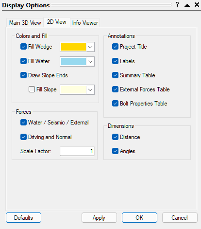 Display Options dialog