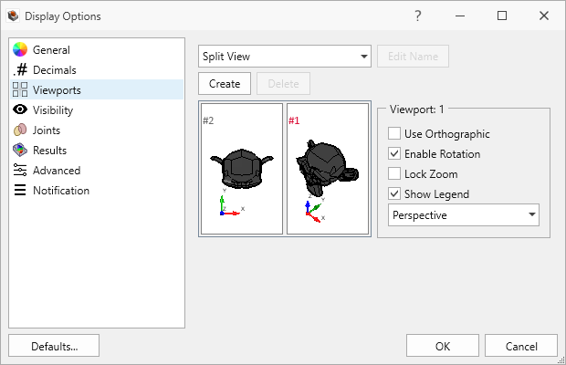 Display Options - Viewports tab