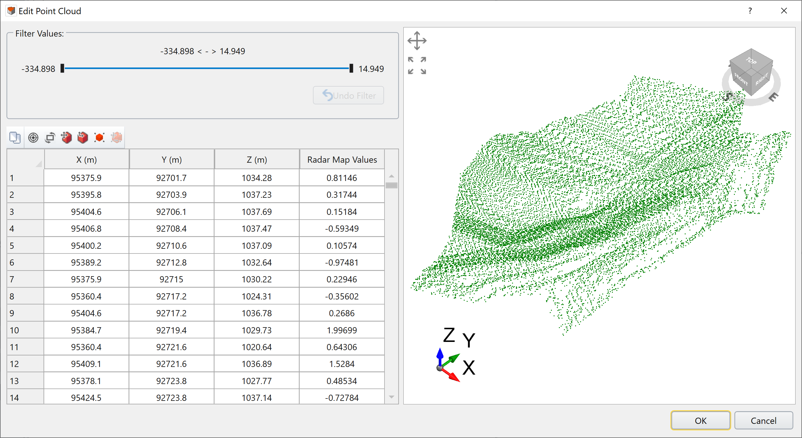 Edit point cloud data dialog