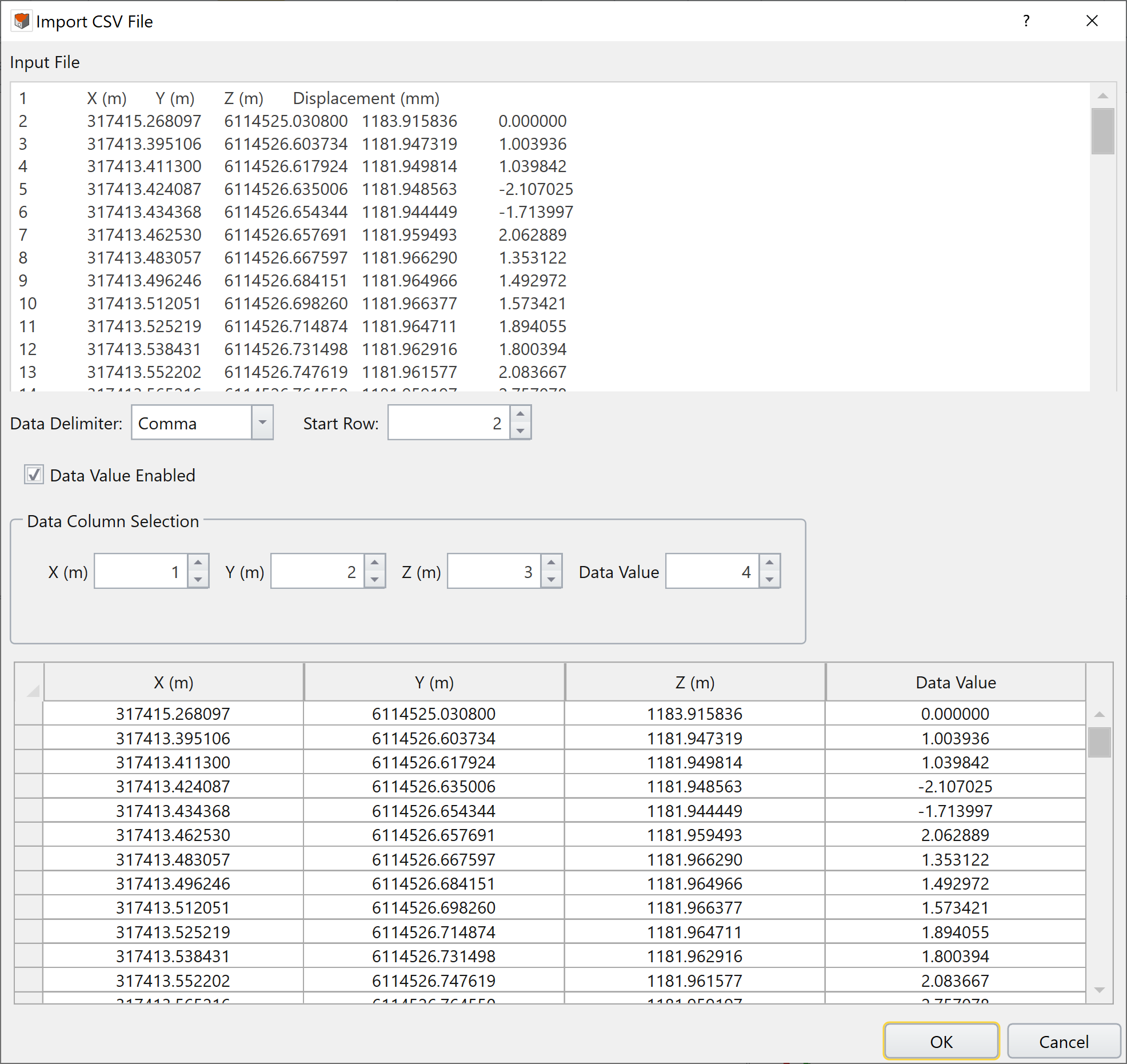 Import CSV File dialog