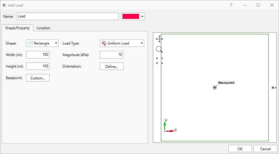 Add Load Dialog - Shape/Property Tab