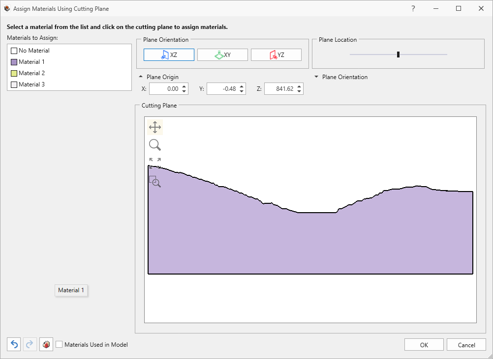 assign materials using cutting plane dialog