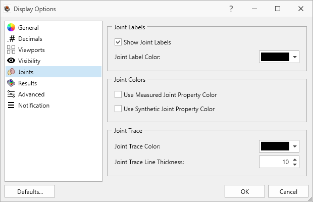 display options joints tab