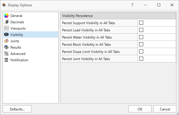 display options visibility tab