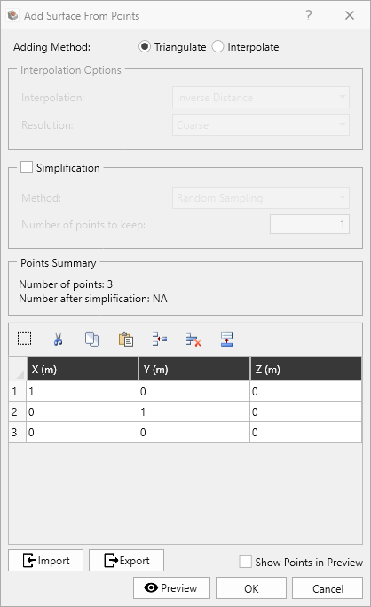 Add Surface from Points Dialog