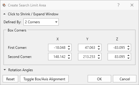 Create Search Limit Area Dialog