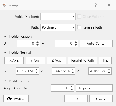 Sweep Dialog