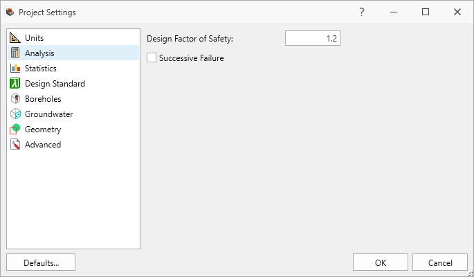 analysis tab in project settings dialog