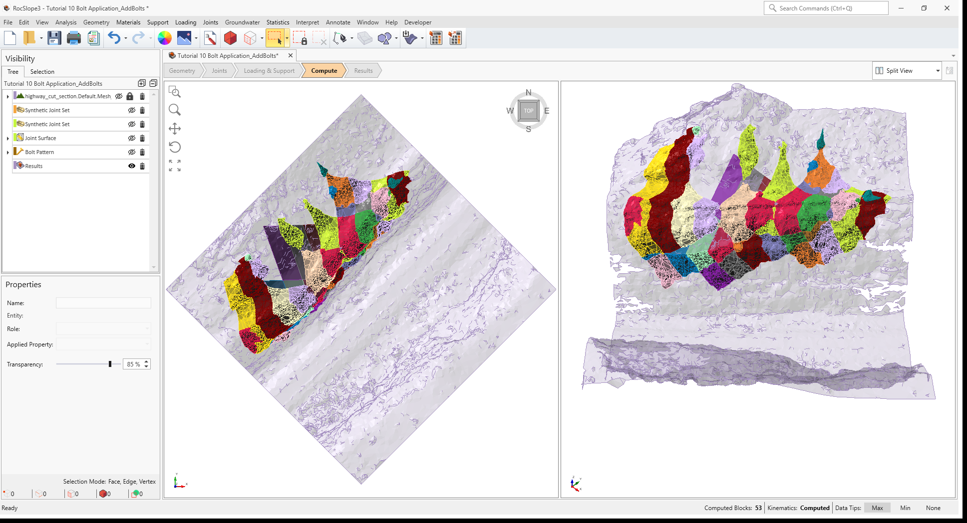 3D View showing Removeable Blocks results after applying bolts from Add Bolts to Selected Surface