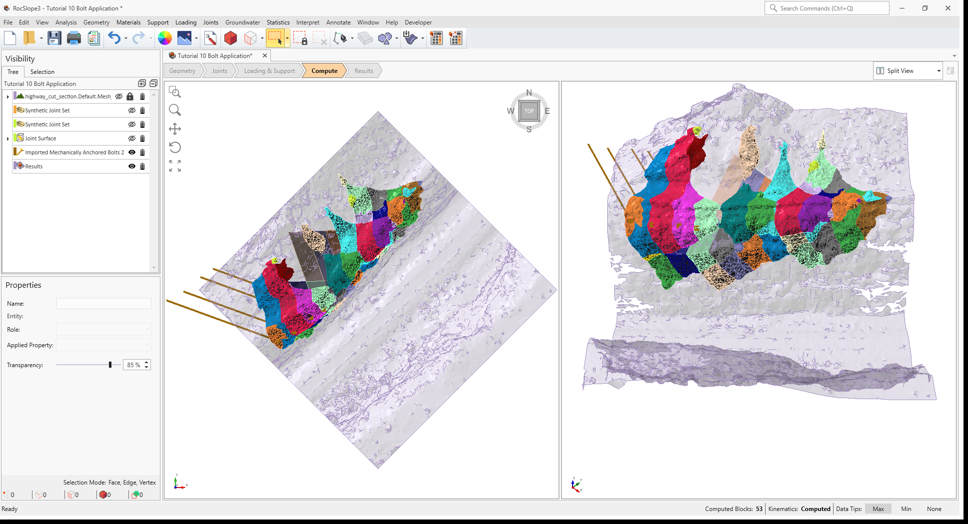 3D View showing Removeable Blocks results after applying bolts from Import Bolts from CSV File