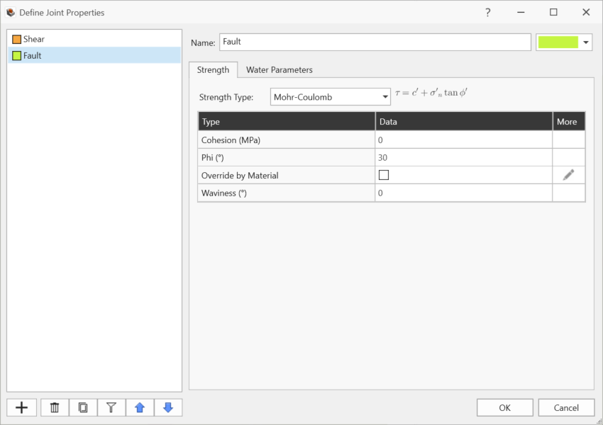 Define Joint Properties dialog