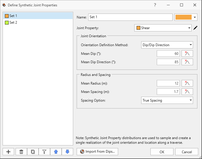 Define Synthetic Joint Properties dialog