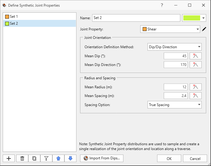 Define Synthetic Joint Properties dialog