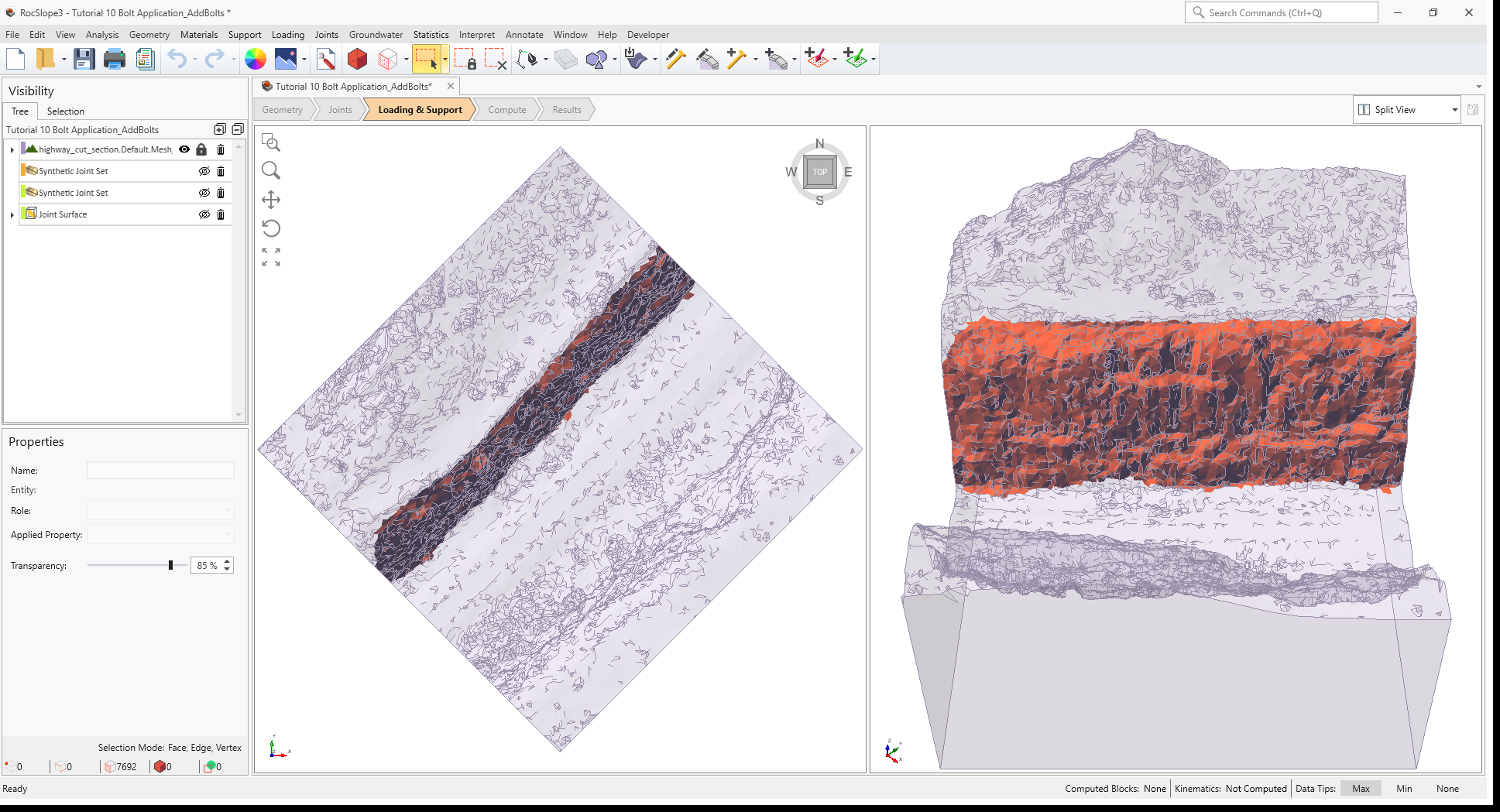 3D View showing the selection of the slope face