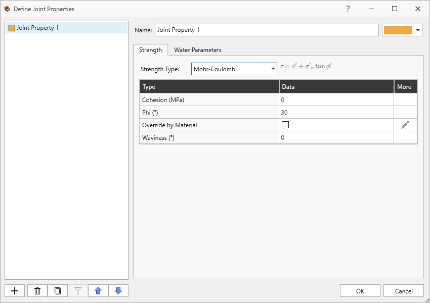 Joint Property 1 in the Define Joint Properties dialog