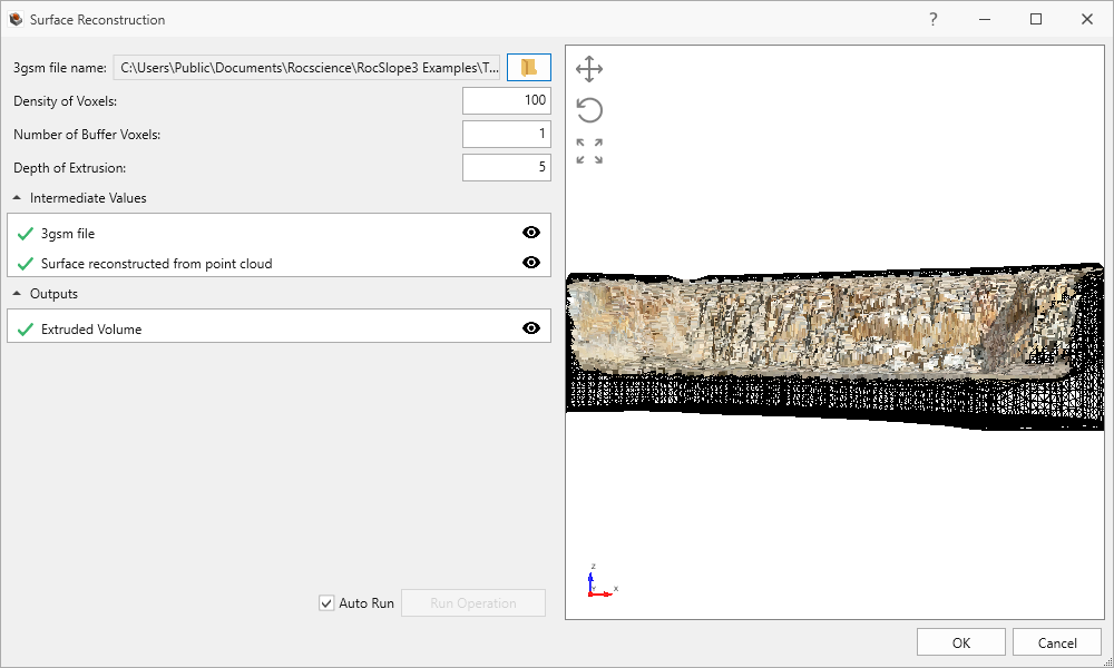 Bench Face geometry preview in Surface Reconstruction dialog