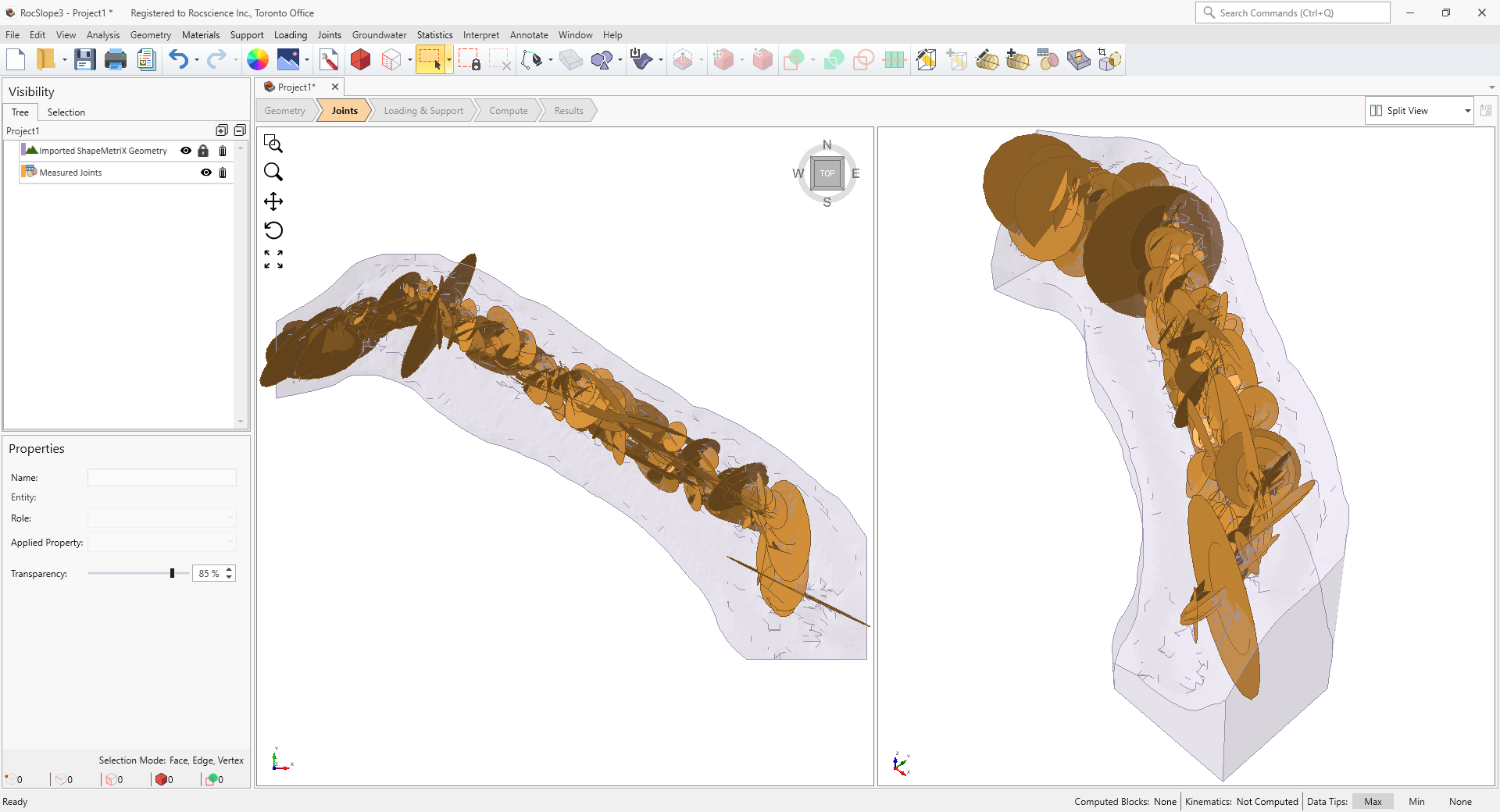 3D View of Measured Joints and the Blocky Bench Face Geometry