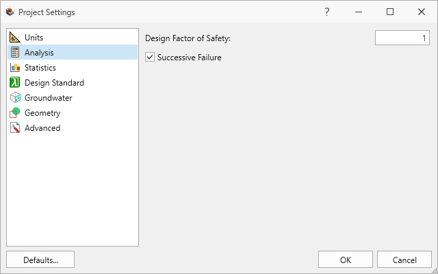 Analysis Tab in Project Settings dialog