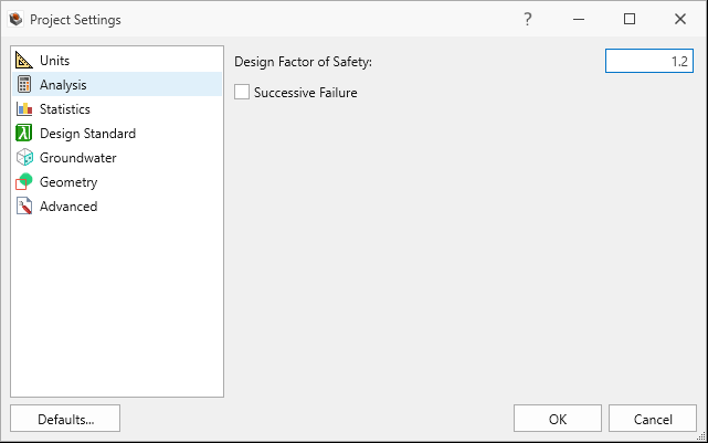 project settings dialog analysis tab