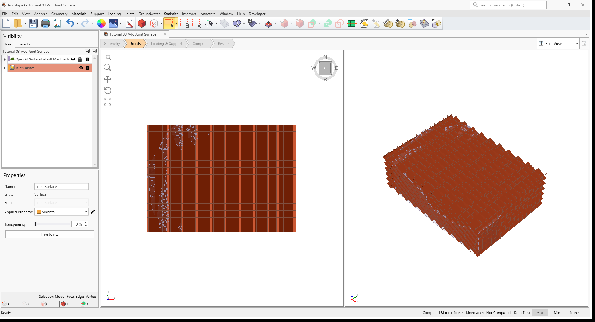 3d view of dfn surface set as joint surface