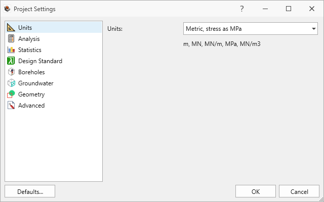 units tab in project settings dialog