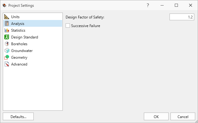 project settings analysis tab